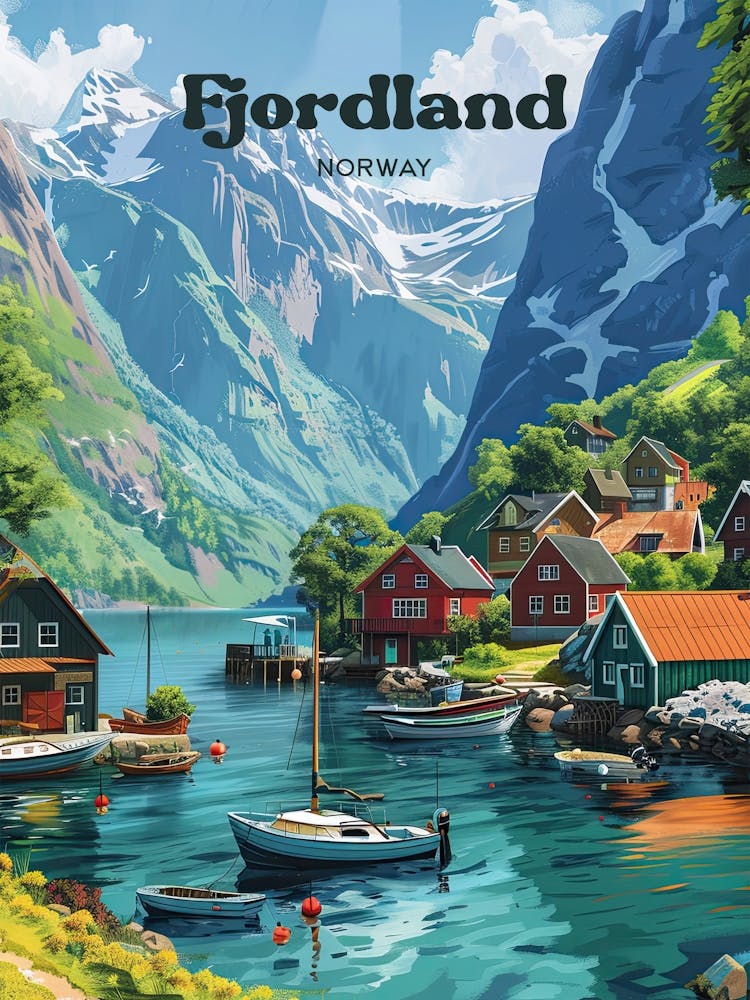 Fjordland Norway Sommer-Kunst-Illustration