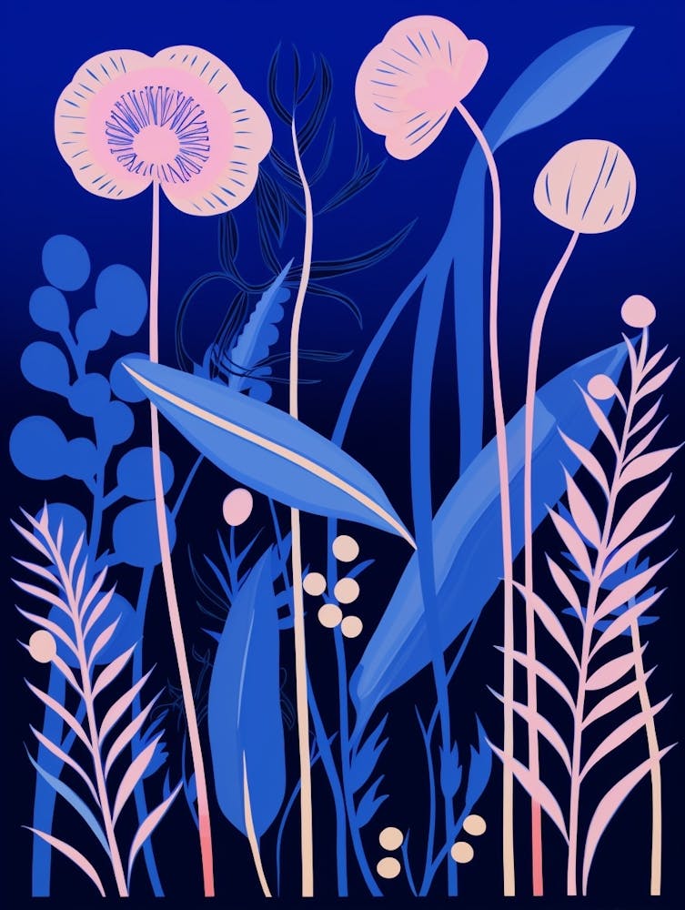 Blue Flower Illustration Fountain Grass 1
