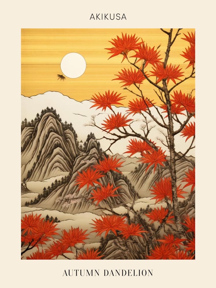 Akikusa Autumn Dandelion 2 Japanese Botanical Illustration Poster