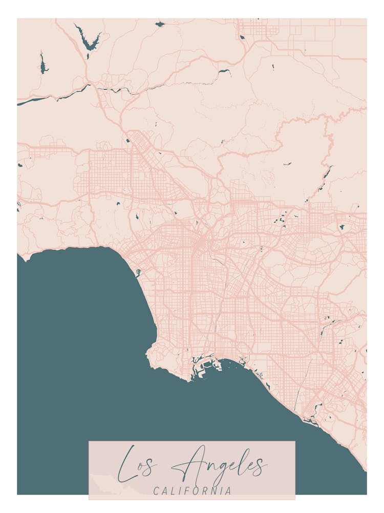 Los Angeles California Pink and Blue Cute Script Street Map