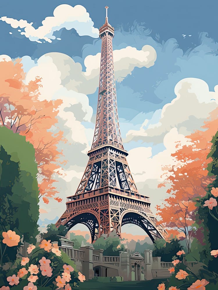 Eiffel Tower   Paris, France   Cute Botanical Illustration Travel 0