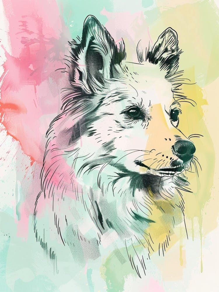 Pastel Spitz Dog Pastel Line Illustration  1