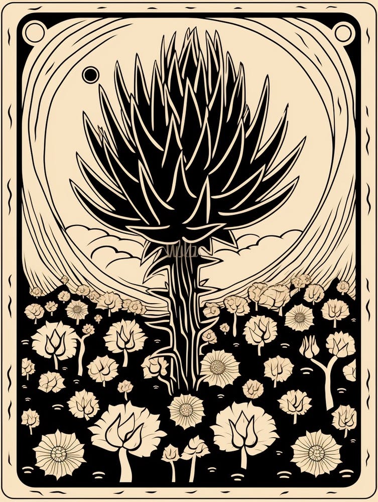 B&W Cactus Illustration Ferocactus Cactus 1