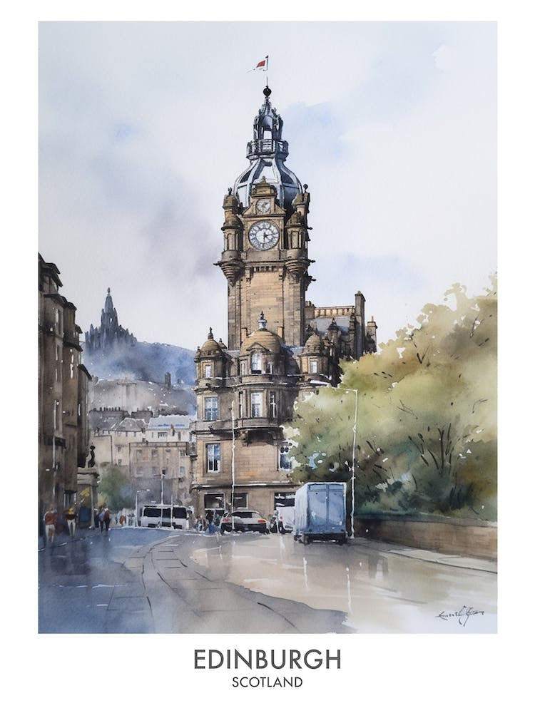 Edinburgh Scotland Watercolour Travel Poster 3
