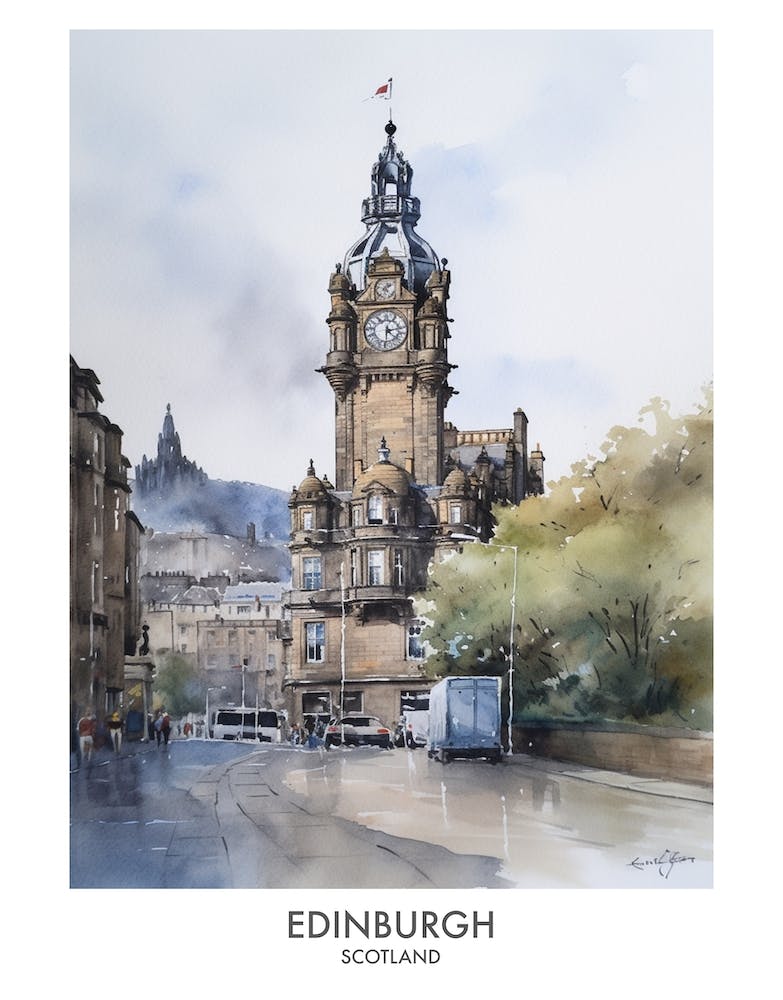 Edinburgh Scotland Watercolour Travel Poster 3