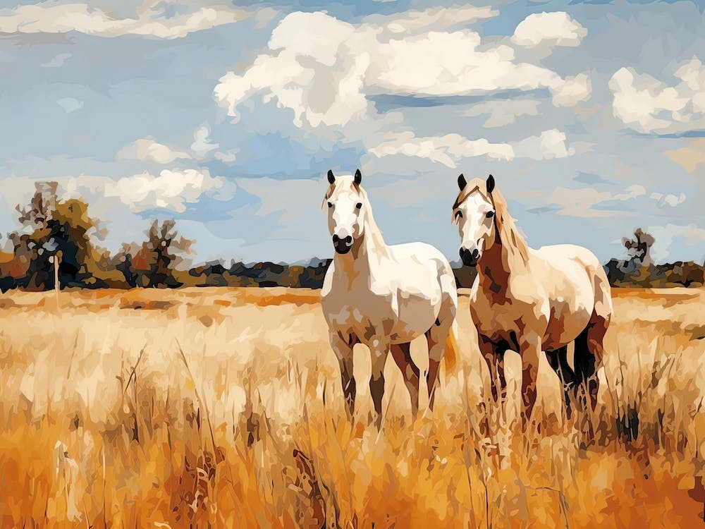 Horses Painting In Pampas Region, Argentina, Landscape 1