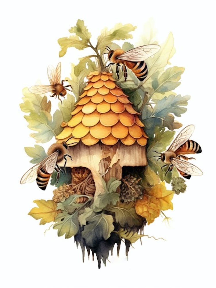 Honey Bee Mimic Bee Beehive Watercolour Illustration 1