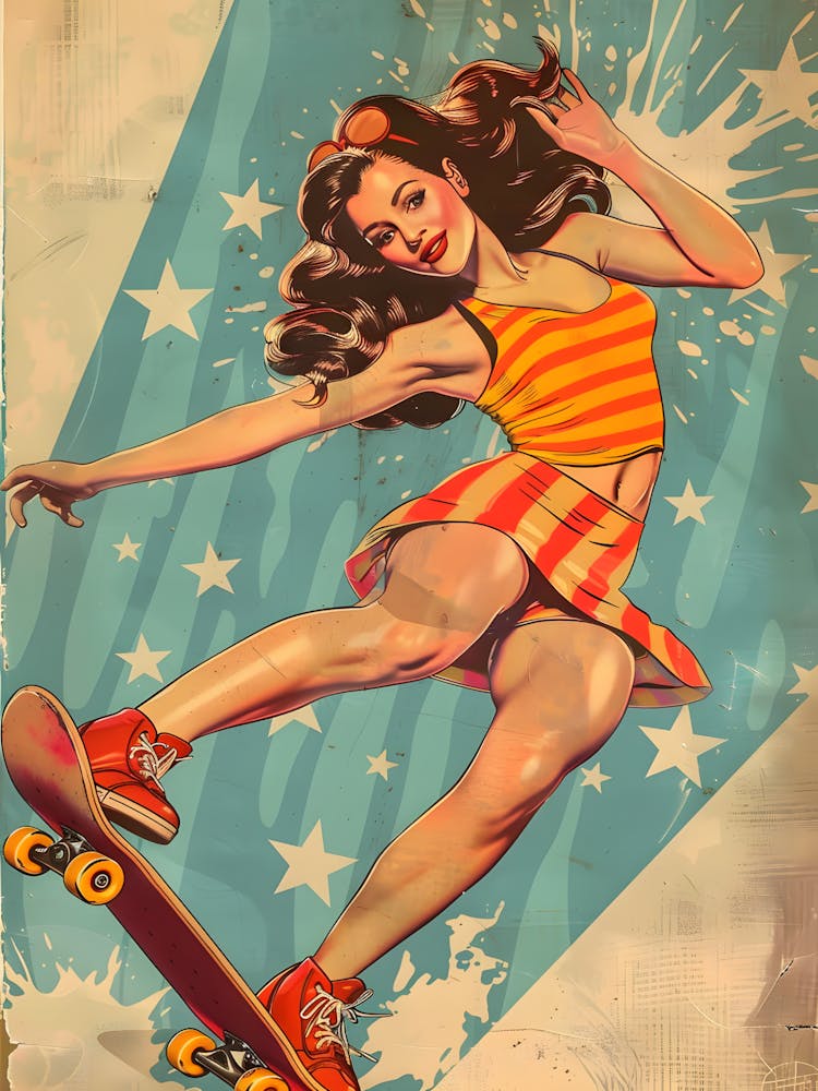 Pin Up Girl Skateboarder