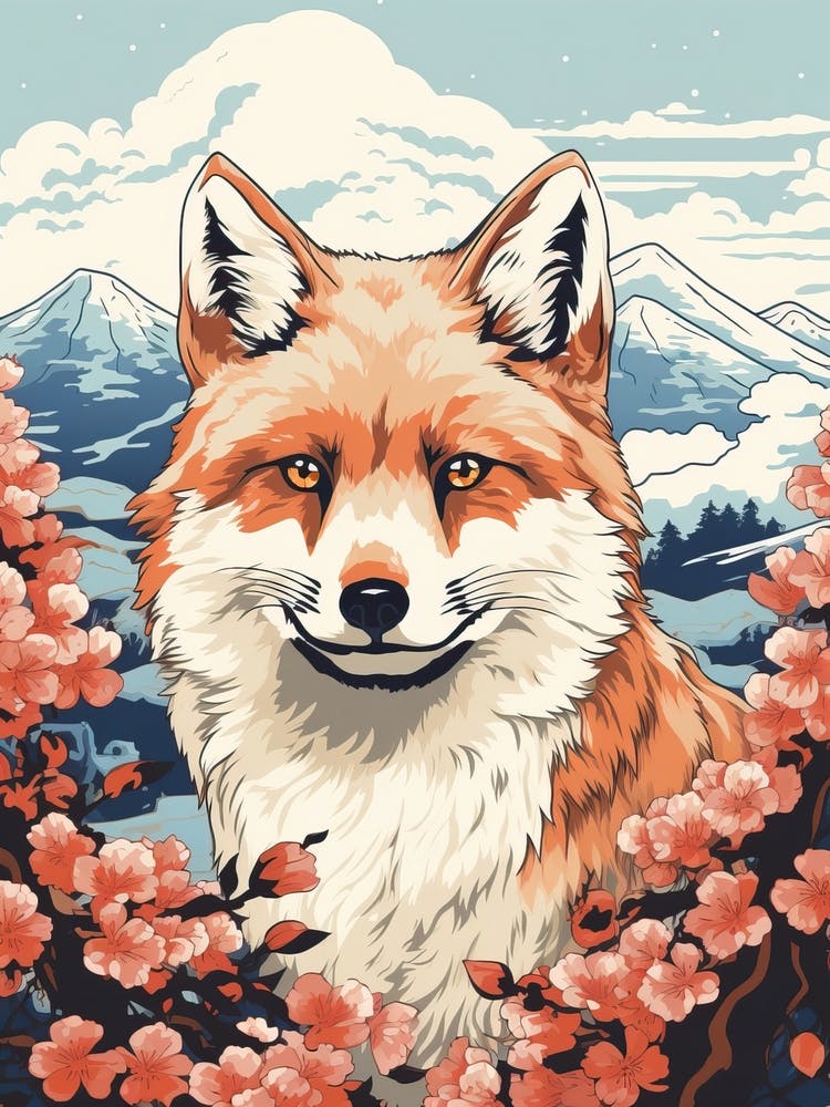 Fuchs Tierzeichnung im Ukiyo E Stil 1