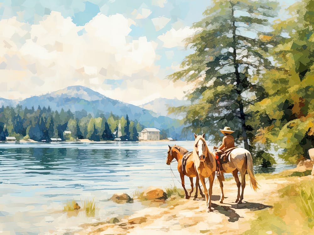 Horses Painting In Bled, Slovenia, Landscape 3
