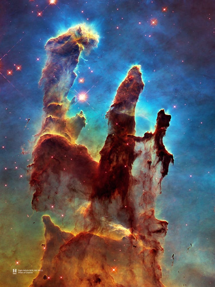 New view of the Pillars of Creation. Eagle Nebula (M16, NGC 6611) ⛔ HQ-quality (NASA Hubble Space Telescope) — space poster, science poster, space photo