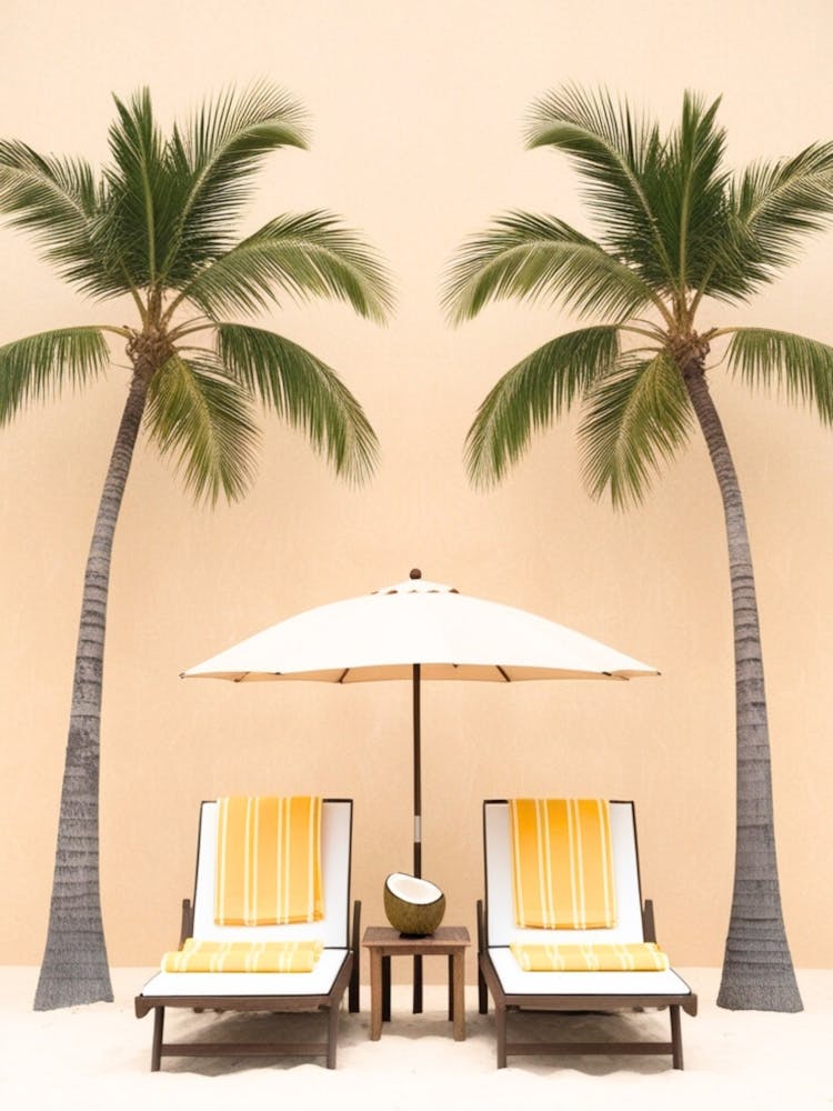 Two Lounge Chairs Under Palm Trees