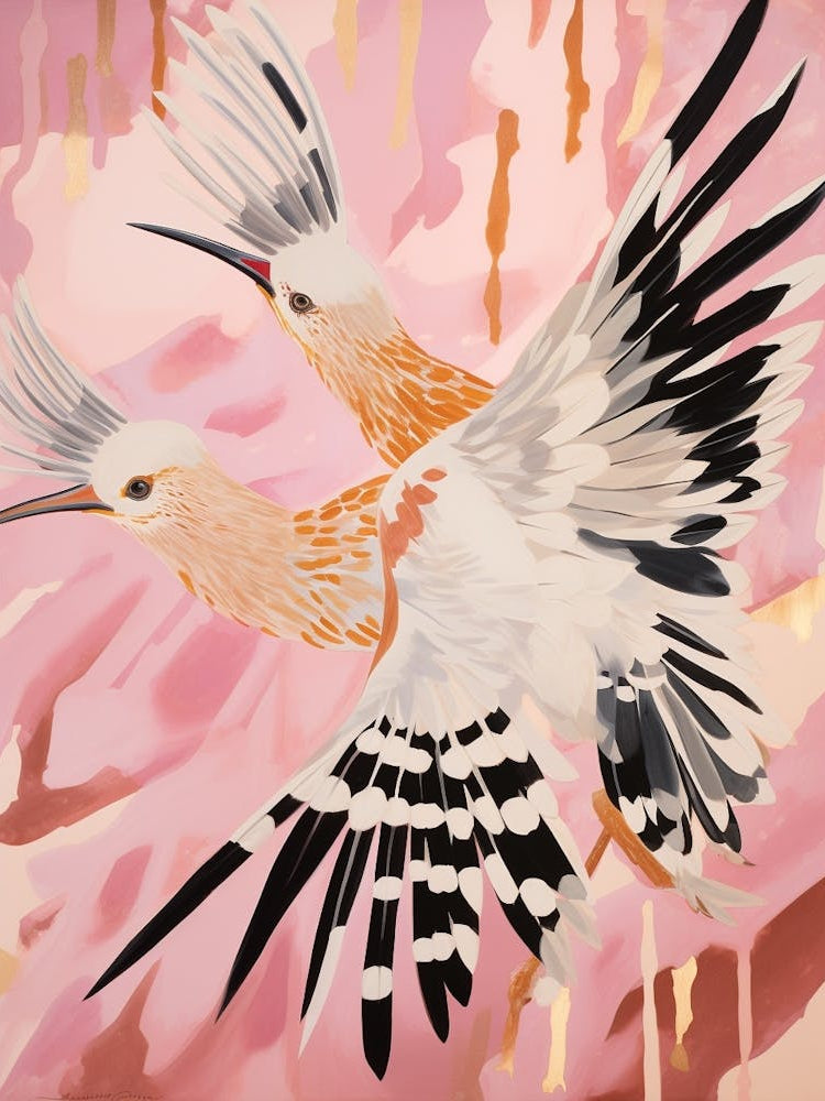 Pink Ethereal Bird Painting Hoopoe 2