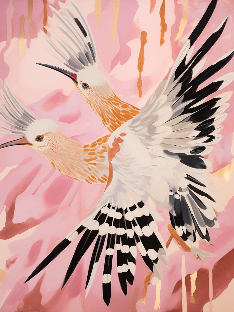Pink Ethereal Bird Painting Hoopoe 2