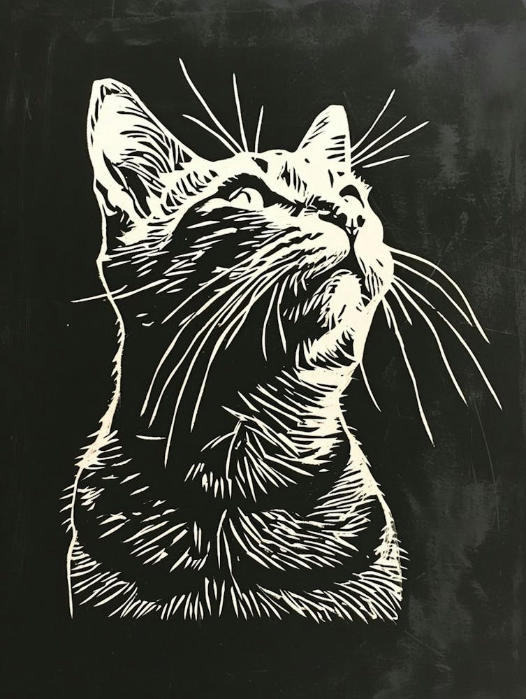 American Shorthair Linocut Blockprint 8