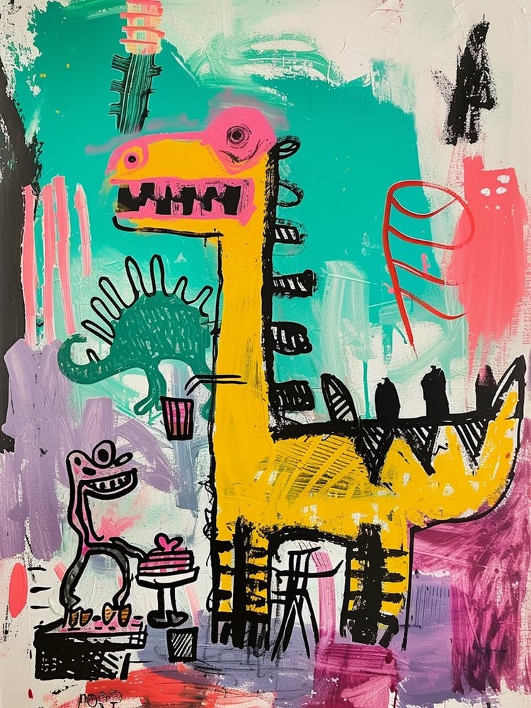 Abstract Pink Blue Graffiti Style Dinosaur Picnic 1