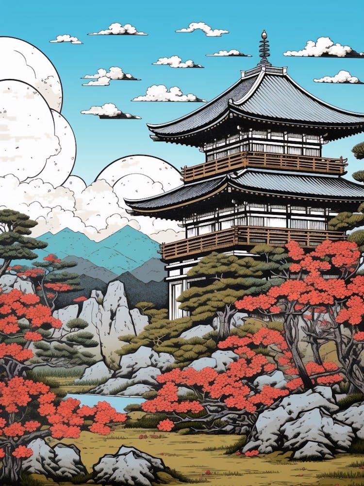 Ginkaku Ji, Japan Vintage Travel Art 1