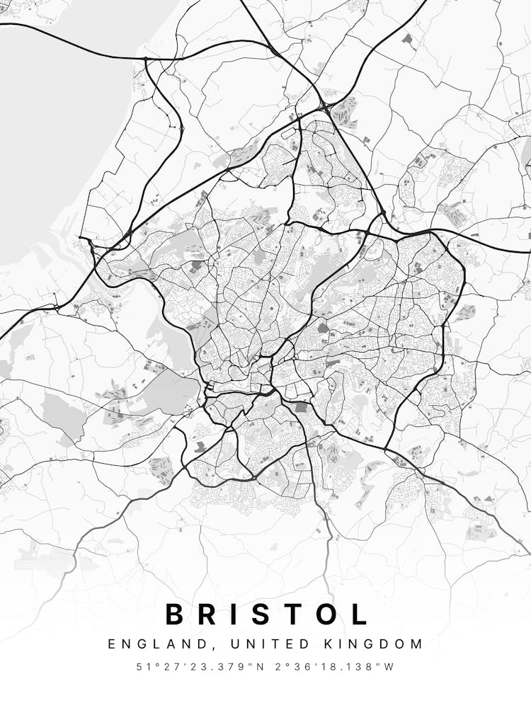 Bristol England White Map