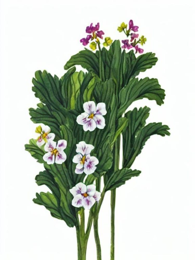Primrose Flowers (Primula Hybrids) Watercolor