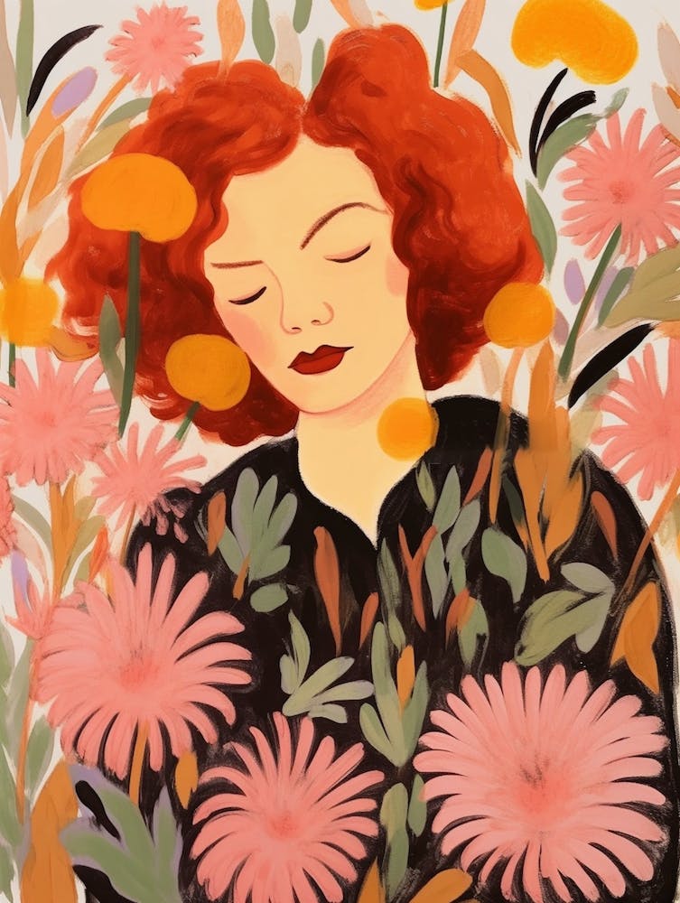 Woman With Autumnal Flowers Celosia 2