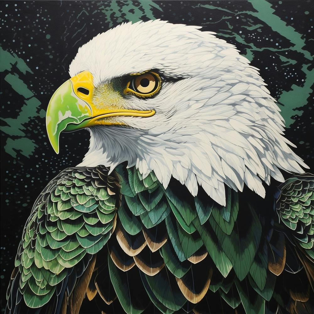 Ohara Koson Inspired Bird Painting Bald Eagle 1 Square