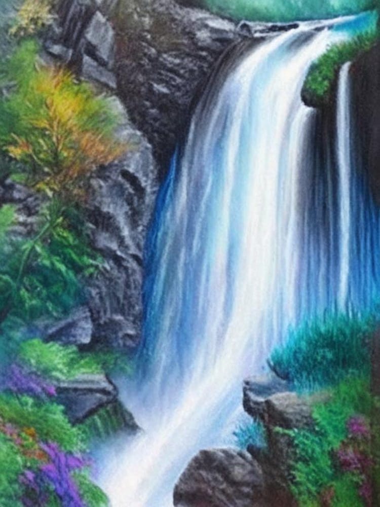 Waterfall Waterscape Crayon 1