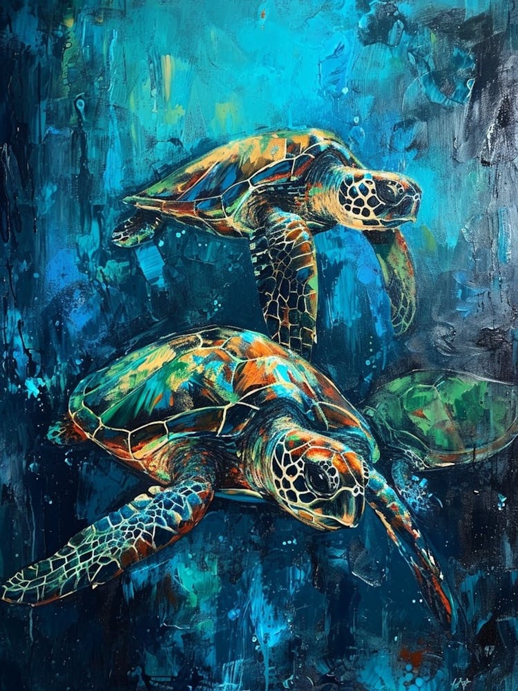 Sea Turtles Illuminated By The Light Underwater 6