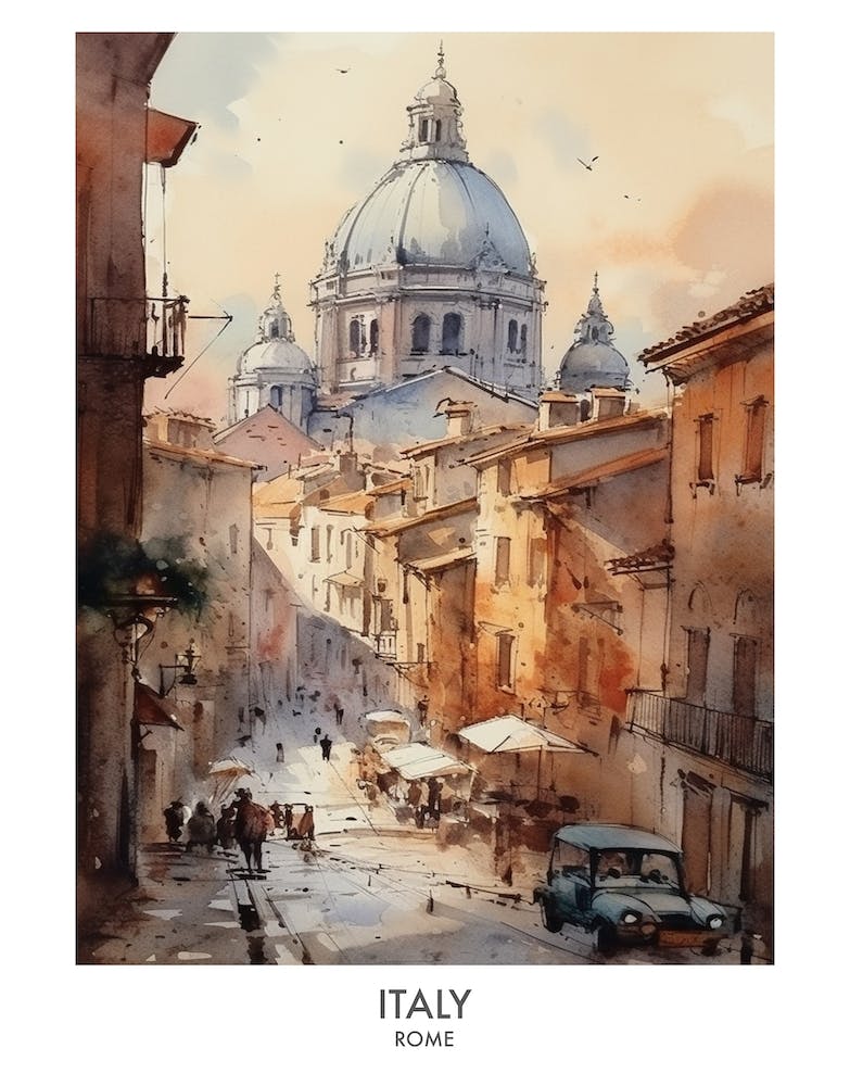 Italy, Rome 2 Watercolor Travel Poster
