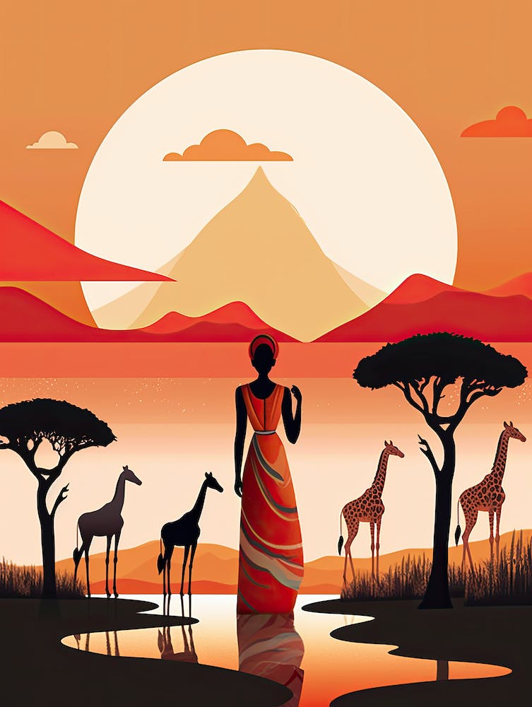 African Woman With Giraffes