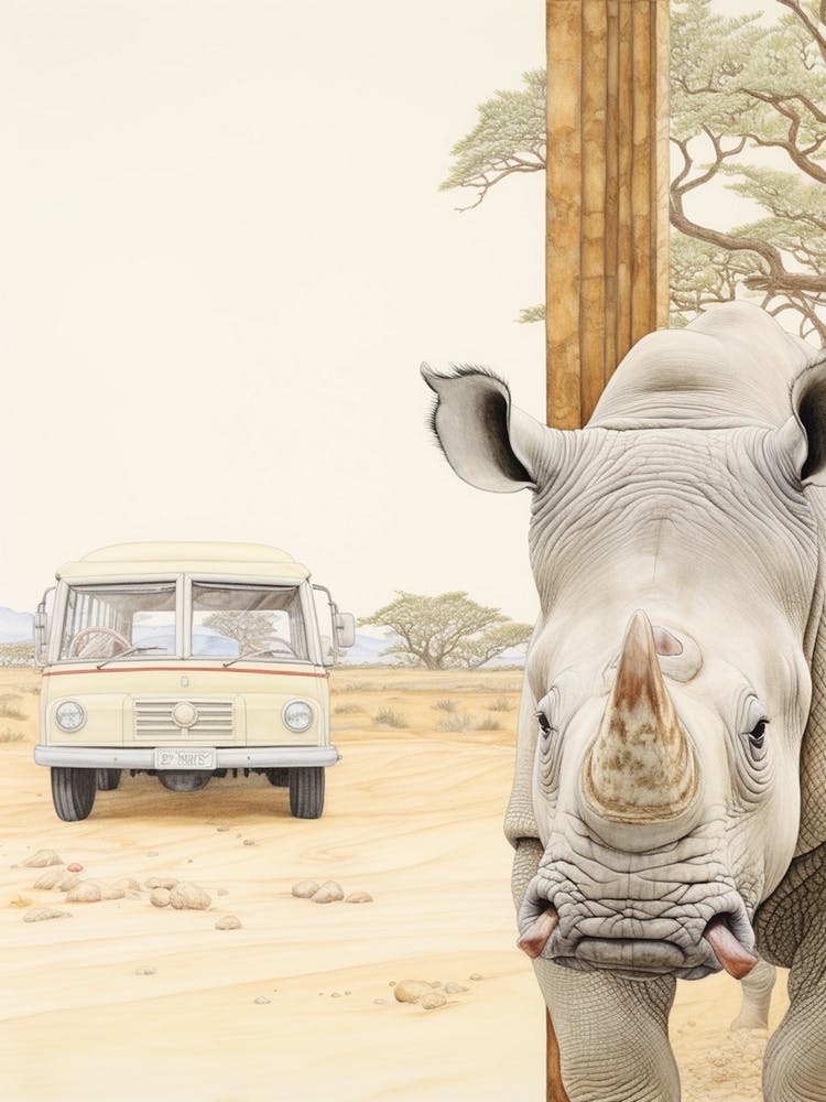 Rhino With A Safari Car 3