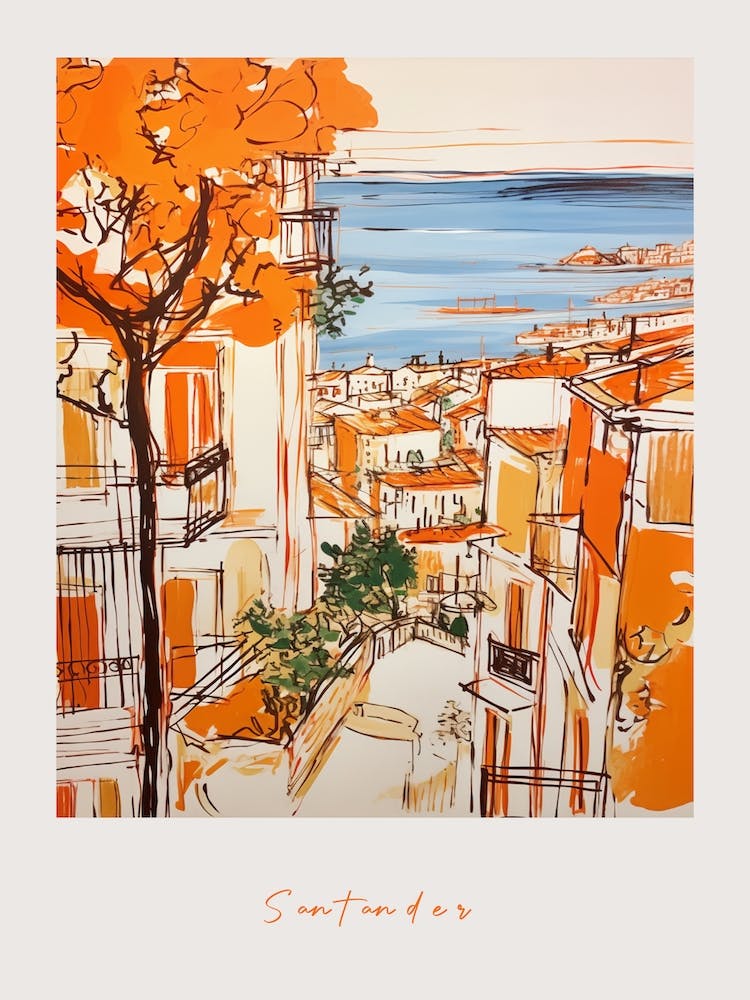 Santander Spain 2 Orange Drawing Poster