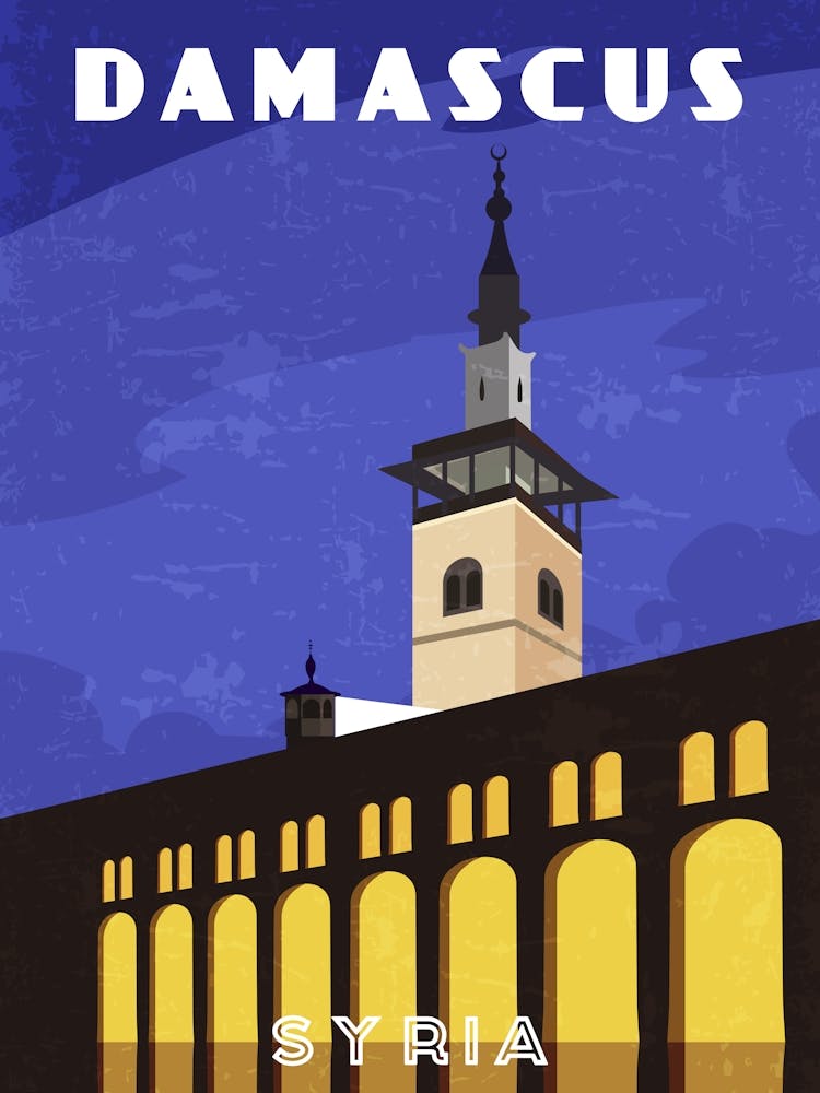 Damascus, Syria - Retro travel minimalist poster