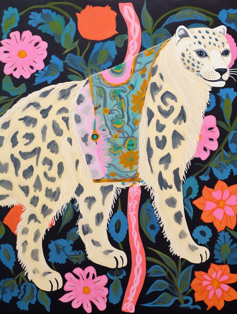 Maximalist Animal Painting Snow Leopard 4