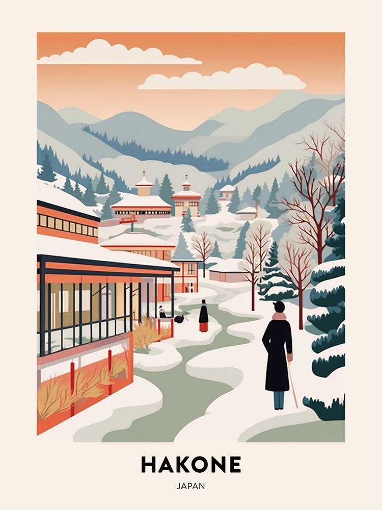 Vintage Winter Travel Poster Hakone Japan 4