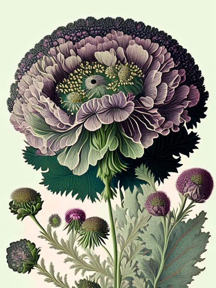 Scabiosa 1 Floral Botanical Vintage Poster Flower