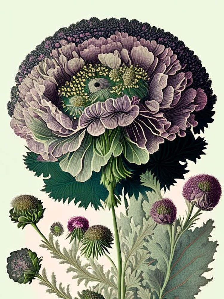 Scabiosa 1 Floral Botanical Vintage Poster Flower