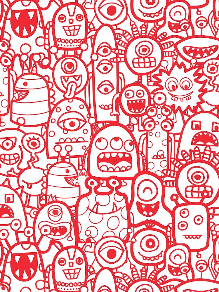 Cute Clusters of Monsters and Aliens Red and White Kids