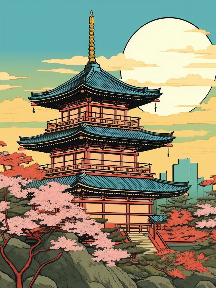 Nagoya Castle, Japan Vintage Travel Art 4