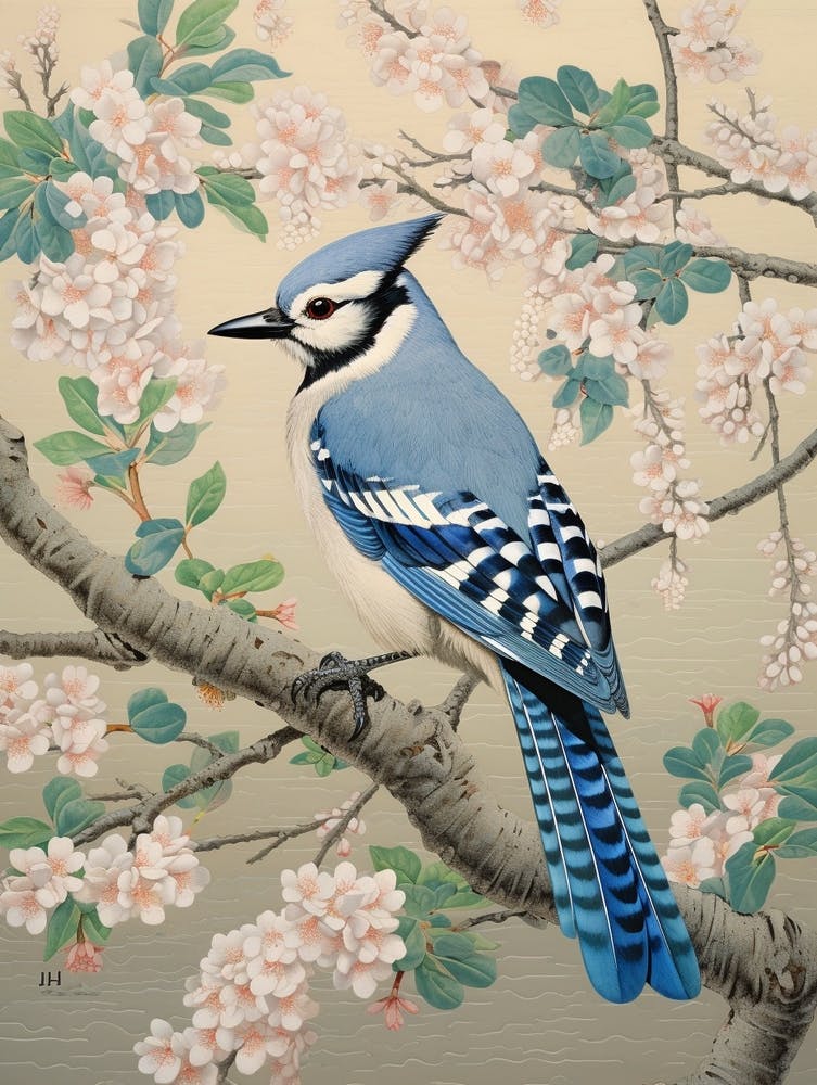Ohara Koson Inspired Bird Painting Blue Jay 2