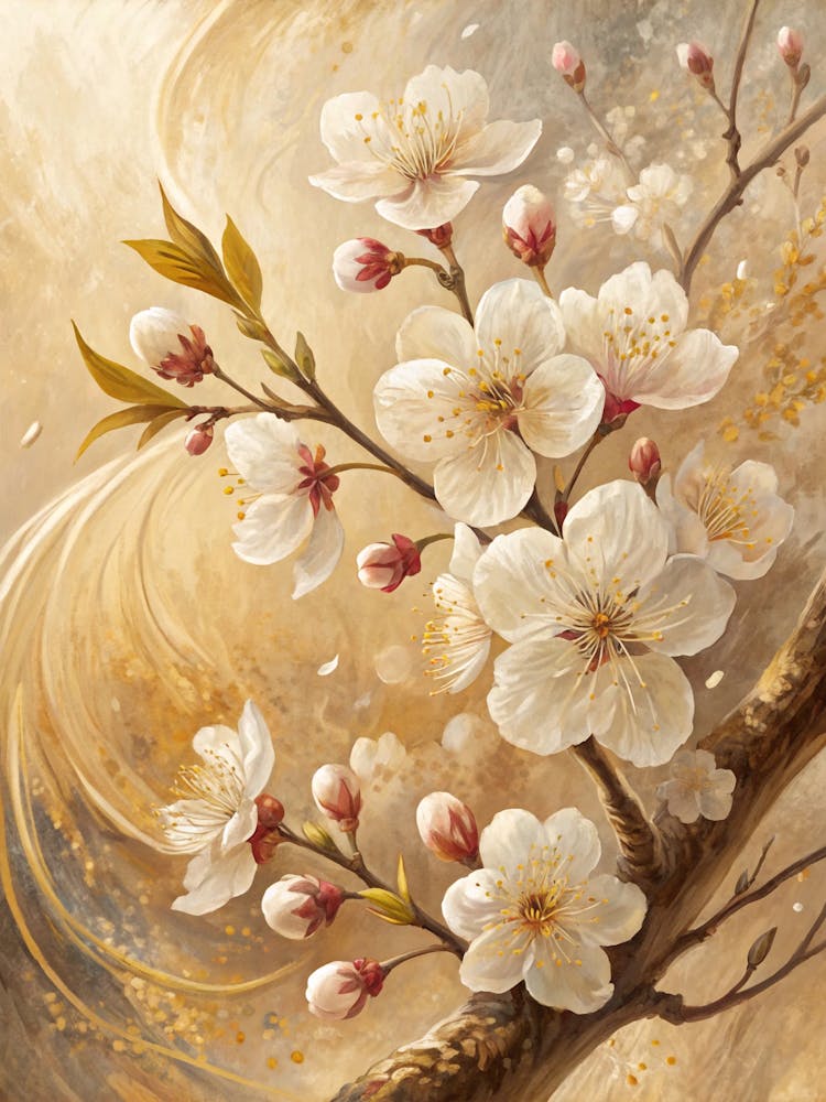 Fleurs de cerisier abstraites style peinture à l'huile aux teintes douces
