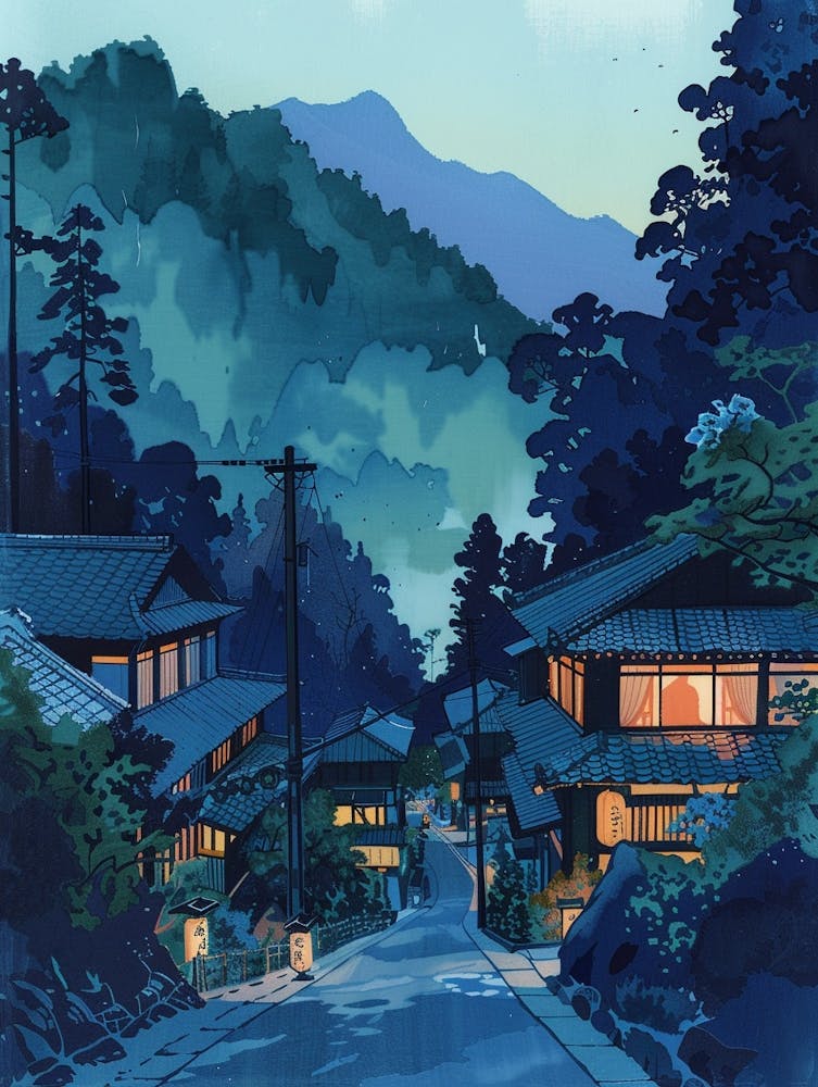 Kiso Valley Japan 2 Retro Illustration