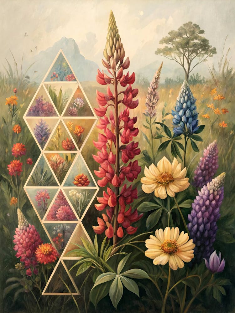 Oil Painting Style Layered Wildflowers In Modern