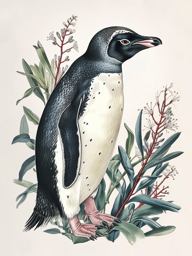 Adlie Penguin King George Island Vintage Botanical Painting 4