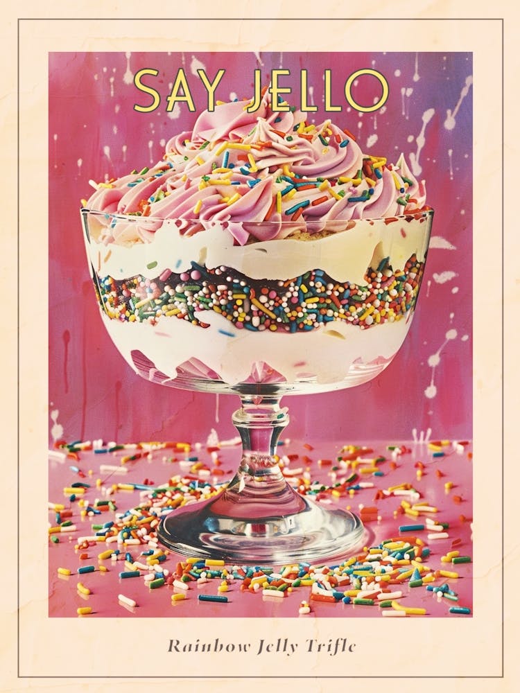Rainbow Layered Jelly Trifle Retro Collage 4 Poster