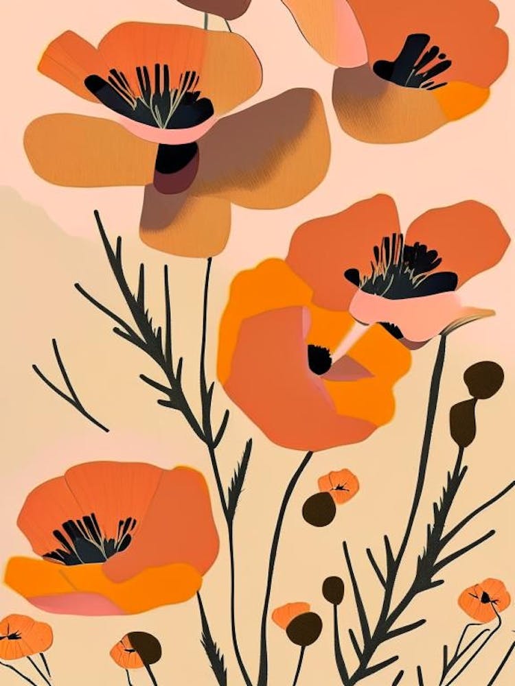 Desert Poppy Wildflower Modern Muted Colours 2