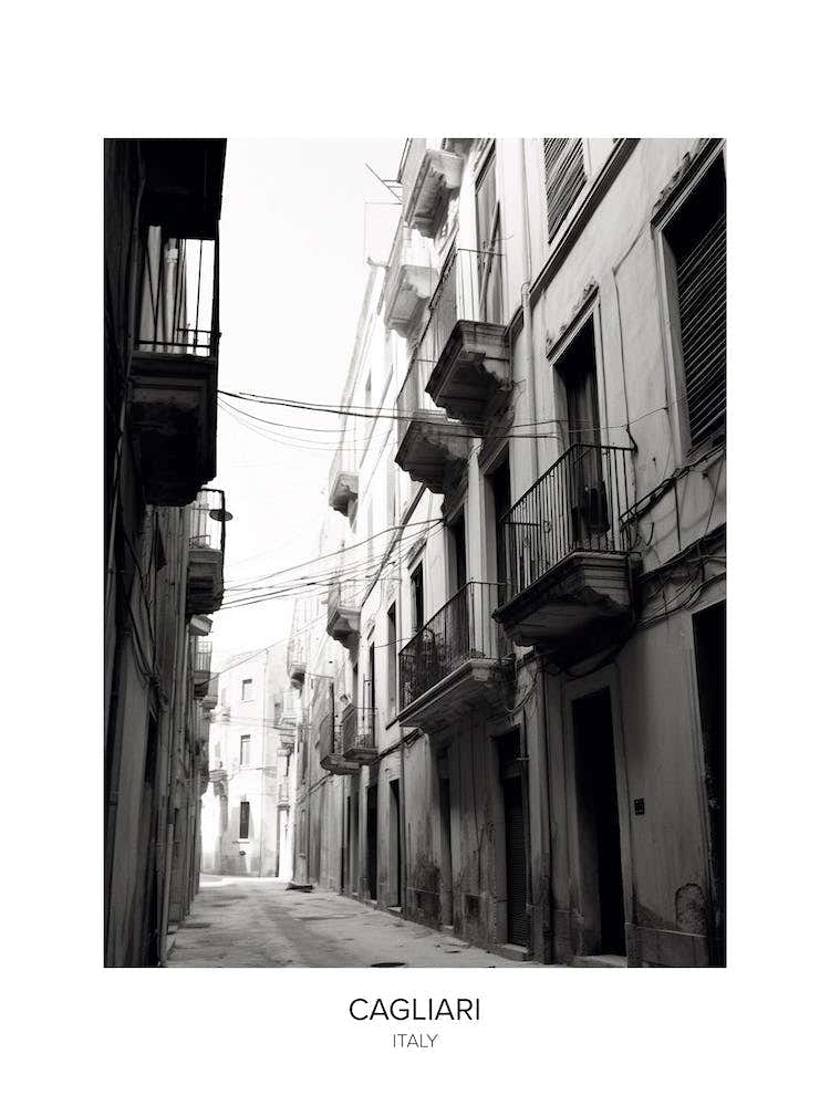 Poster Of Cagliari, Italy, Black And White Photo 4