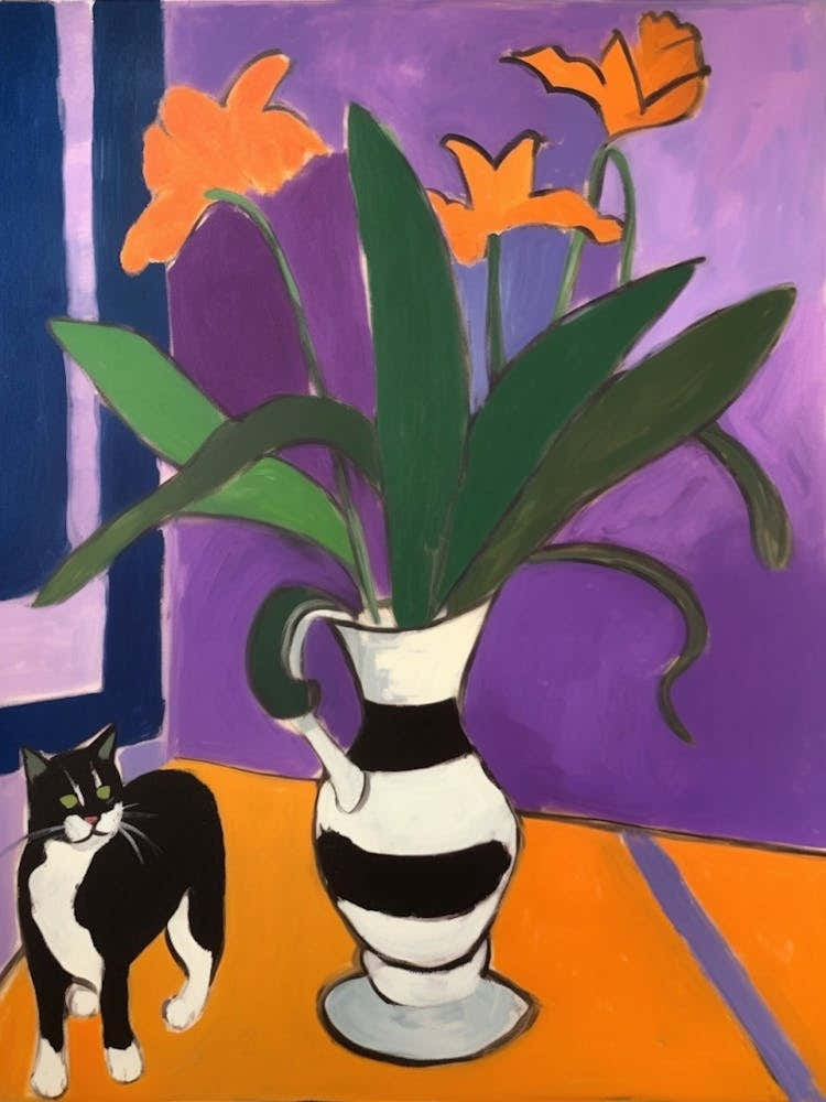 A Painting Of A Still Life Of A Crocus With A Cat In The Style Of Matisse 3