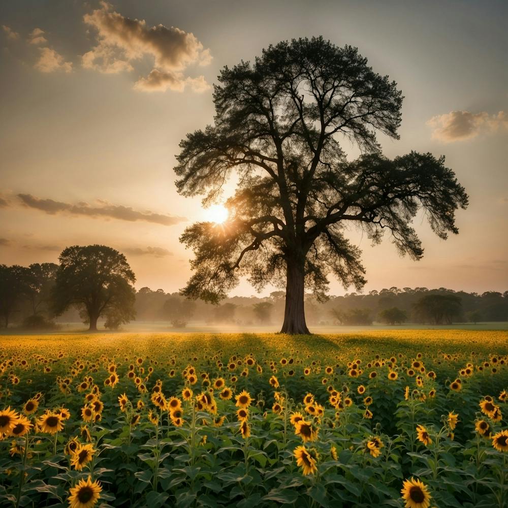 Sunflowers At Sunrise