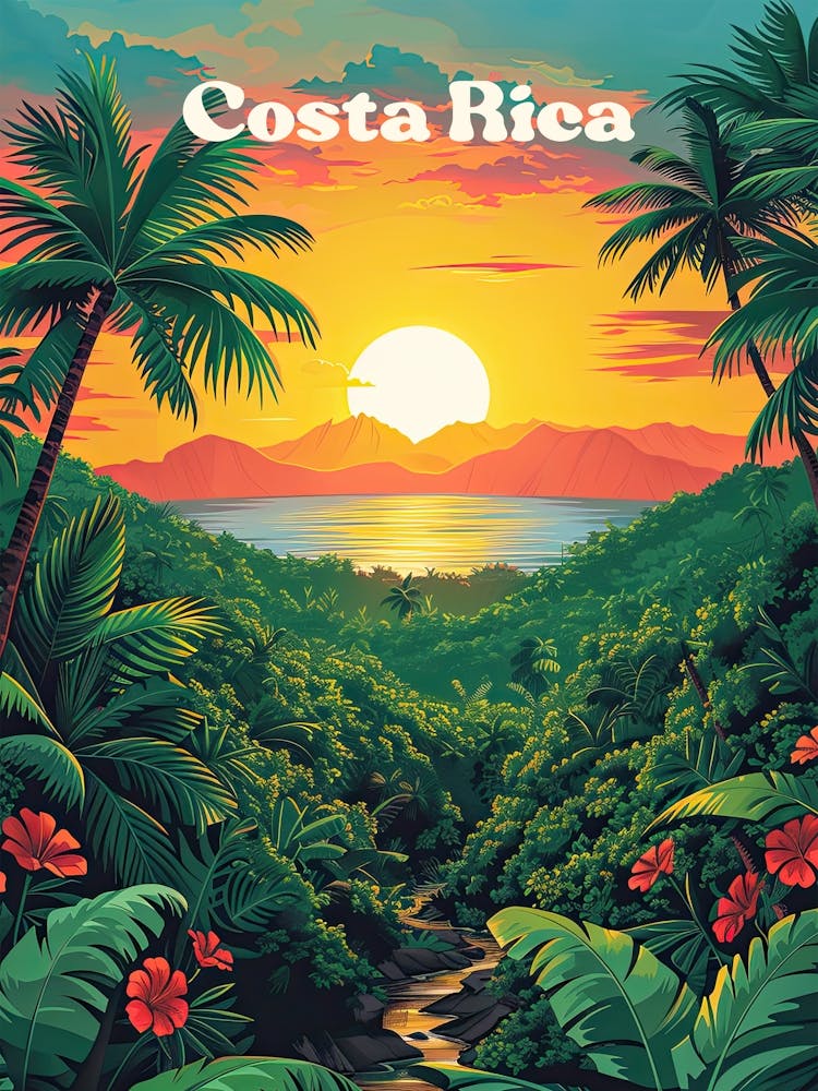 Costa Rica Sunset Digital Travel Art