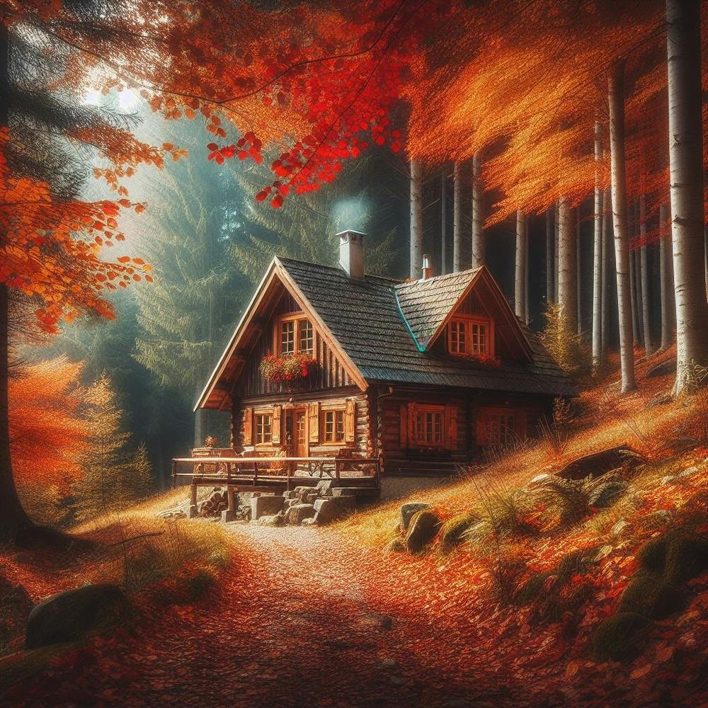 Autumn Cabin In The Woods